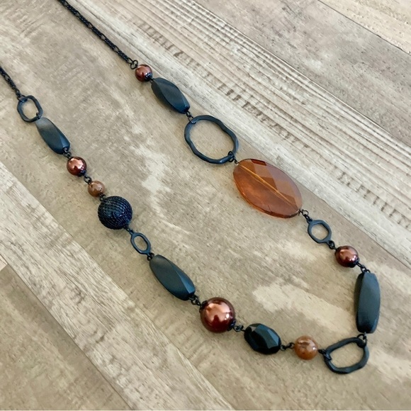 Artisan BEAD and Chain Long Statement Necklace EB - Picture 9 of 12